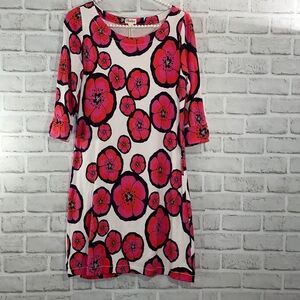 Hatley Floral Hibiscus Dress Pink and White Size Small Quarter Length Sleeve